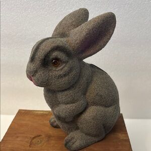 Vintage Flocked Bunny Bank - Large